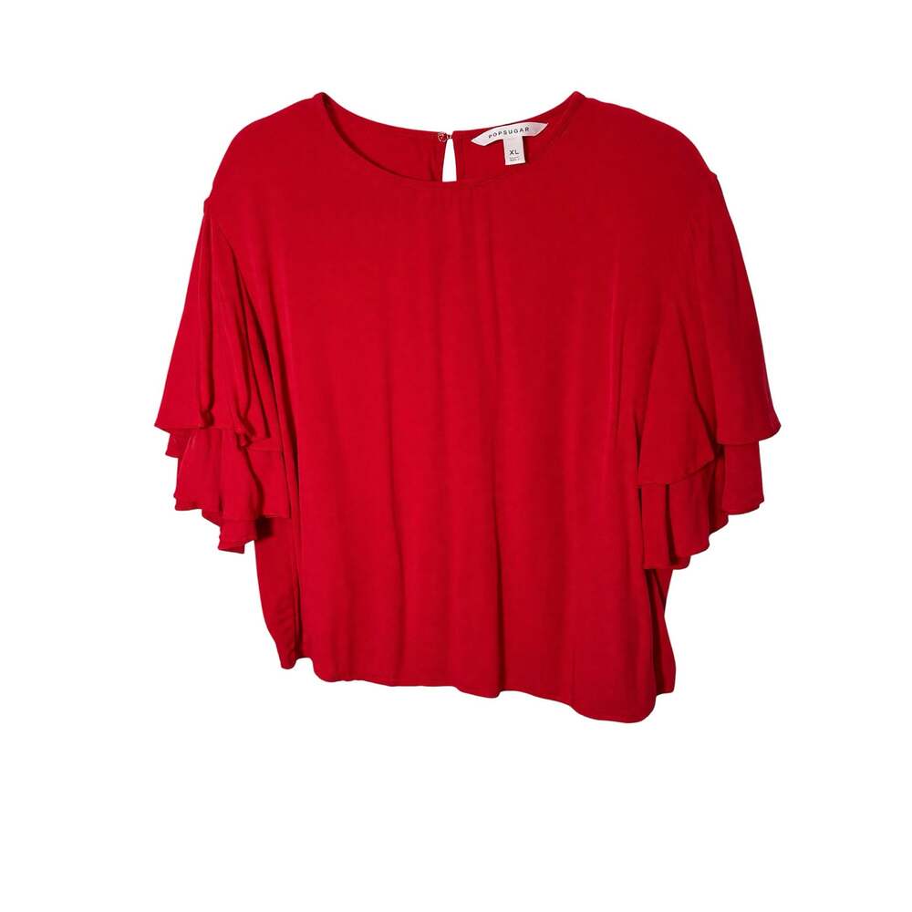 POPSUGAR Women’s XL Solid Red Layered Tiered Ruffle-Sleeve EUC Blouse